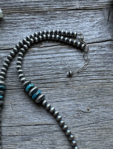 Sterling Silver Blue Turquoise W 5mm Pearls Bead Necklace. 18 inch