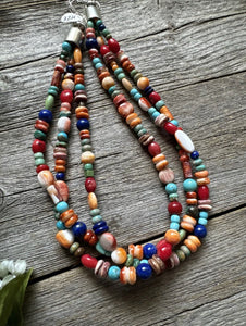 Sterling Silver Multi Strand Multi Stone Bead Necklace. 16 inch