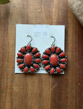 Load image into Gallery viewer, Navajo Native American Sterling Silver Red Coral Cluster Earrings. Gift 1.9 Inch