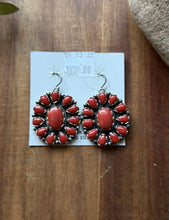 Load image into Gallery viewer, Navajo Native American Sterling Silver Red Coral Cluster Earrings. Gift 1.9 Inch