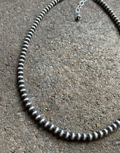 Load image into Gallery viewer, 4mm 60 Inch 925 Sterling Silver Oxidized Pearls Bead Necklace Southwestern