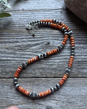 Load image into Gallery viewer, Southwestern Sterling Silver Orange Spiny Oyster Pearls Bead Necklace 18 inch