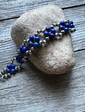 Load image into Gallery viewer, Floral Sterling Silver Blue Lapis Pearls Bead Bracelet. 7 Inch