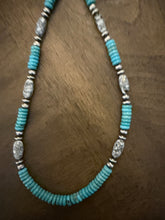 Load image into Gallery viewer, Sterling silver  turquoise wb turquoise bead necklace 18 inch