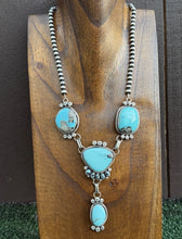 Load image into Gallery viewer, Navajo Sterling Silver Blue Turquoise Lariat Pearls Bead Chain Necklace RY