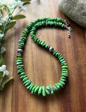 Load image into Gallery viewer, Graduated Sterling Silver Green Turquoise Nuggets Pearls Bead Necklace 18 Inch