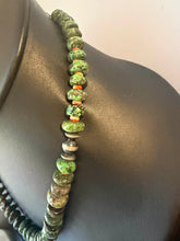 Load image into Gallery viewer, Sterling silver green turquoise graduated with spiny oyster 24 inch