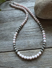 Load image into Gallery viewer, Sterling Silver 6mm Pink Conch Round Bead W Pearls Necklace. 18 inch