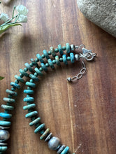 Load image into Gallery viewer, Sterling Silver Graduated Green Turquoise Rondelle Bead Necklace. 18 inch