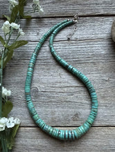 Load image into Gallery viewer, Sterling Silver Graduated Heishi Turquoise Bead Necklace. 18 inch