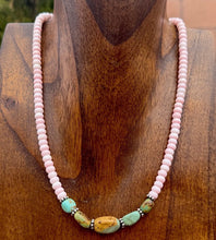 Load image into Gallery viewer, Sterling Silver Pink Conch Green Turquoise Nuggets Bead Necklace 18 inch Gift
