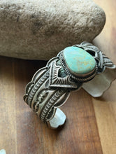 Load image into Gallery viewer, Navajo Native American Sterling Silver Blue Turquoise Cuff Bracelet Maloney