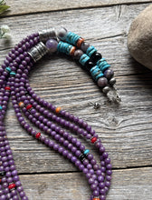 Load image into Gallery viewer, Sterling Silver Multi Strand Stone Purple Pearls Bead Necklace. 26 inch