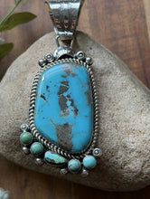 Load image into Gallery viewer, Navajo Native American Sterling Silver Blue Turquoise Pendant R Yazzie Gift