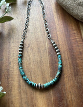 Load image into Gallery viewer, Sterling Silver Graduated Heishi Turquoise Pearls Chain Bead Necklace. 16 Inch
