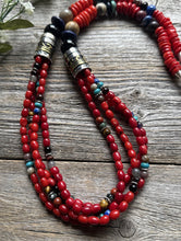 Load image into Gallery viewer, Tommy Rosita Singer T R Sterling Silver Multi Strand Red Coral Bead Necklace 28”