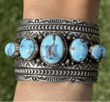 Load image into Gallery viewer, Navajo Sterling Silver Golden Hill Turquoise Cuff Bracelet H Piasso