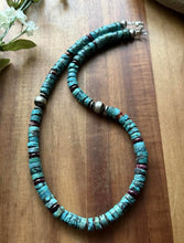 Load image into Gallery viewer, Sterling Silver Heishi Turquoise Purple Spiny Oyster Bead Necklace. 18 Inch