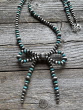 Load image into Gallery viewer, Bow Sterling Silver Multi Graduated Turquoise Pearls Bead Necklace. 24 inch Gift