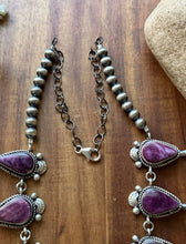 Load image into Gallery viewer, Navajo Sterling Silver Purple Spiny Oyster Squash Blossom Chain Necklace RY