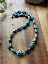 Load image into Gallery viewer, Sterling Silver Turquoise Nuggets Multi Stone Bead Necklace. 18 inch