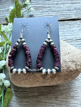 Load image into Gallery viewer, Southwestern Sterling Silver Purple Spiny Oyster Pearls Loop Earrings