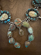 Load image into Gallery viewer, Navajo sterling silver royston cluster squash blossom necklace