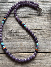 Load image into Gallery viewer, Sterling Silver Multi Color Stone Purple Bead Necklace. 18 inch. Gift