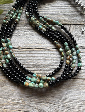 Load image into Gallery viewer, Sterling Silver Multi Strand Black Onyx Turquoise Nuggets Bead Necklace. 24 Inch