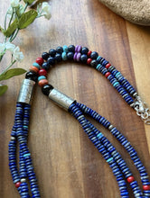 Load image into Gallery viewer, Sterling Silver Multi Strand Stone Lapis Pearls Bead Necklace 26 Inch Navajo RD