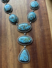 Load image into Gallery viewer, Spiderweb Kingman Turquoise Sterling Silver Navajo Chain Lariat Bead Necklace E