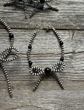 Load image into Gallery viewer, Bow Sterling Silver Black Onyx 4mm Pearls Bead Necklace Earrings Bracelet Set