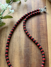 Load image into Gallery viewer, Sterling Silver Black Onyx W Red Coral Bead Necklace. 18 Inch