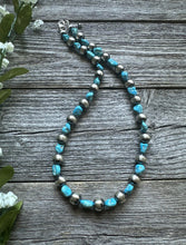 Load image into Gallery viewer, Sleeping Beauty Turquoise Sterling Silver Nuggets Pearls Bead Necklace. 18 inch