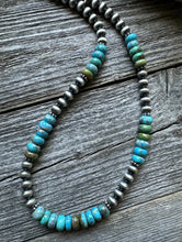 Load image into Gallery viewer, Sterling Silver Blue Green Turquoise Bead Necklace. 18 inch