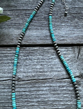 Load image into Gallery viewer, Southwestern Sterling Silver 4mm Blue Turquoise W Pearls Bead Necklace. 18 inch