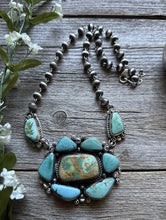Load image into Gallery viewer, Navajo Sterling Silver Turquoise Cluster Pendant Rosary Bead Necklace 20 Inch KY