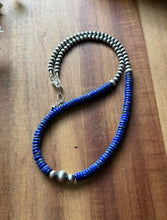 Load image into Gallery viewer, Sterling Silver Blue Lapis W Multi Bead Pearls Necklace. 18 Inch. Gift