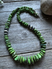 Load image into Gallery viewer, Sterling Silver Green Turquoise Nuggets Bead Necklace. 20 inch