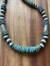 Load image into Gallery viewer, Long Graduated Sterling Silver Blue Green Turquoise Pearls Bead Necklace 32 Inch