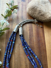 Load image into Gallery viewer, Sterling Silver Multi Strand Stone Lapis Pearls Bead Necklace 24 Inch Navajo RD