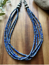 Load image into Gallery viewer, Sterling Silver Multi Strand Lapis Pearls Bead Necklace 23 inch Gift