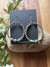 Load image into Gallery viewer, Sterling Silver Turquoise Nuggets Pearls Bead Loop Hoop Earrings.