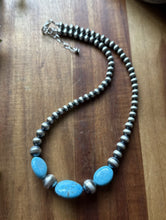 Load image into Gallery viewer, Southwestern Sterling Silver Blue Turquoise W Pearls Bead Necklace 18 inch Gift