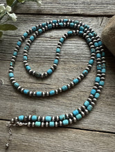 Load image into Gallery viewer, Long Sterling Silver Blue Turquoise W 6mm Pearls Bead Necklace 43 inch Gift
