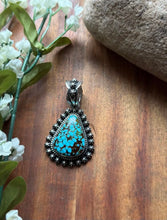 Load image into Gallery viewer, Navajo Sterling Silver Kingman Spiderweb Turquoise Pendant H Piasso