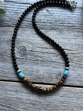 Load image into Gallery viewer, Sterling Silver Black Onyx Tigers Eye Turquoise Bead Necklace. 18 Inch Gift