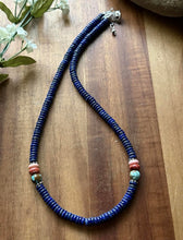 Load image into Gallery viewer, Sterling Silver Lapis Multi Stone Bead Necklace. 18 inch. Gift