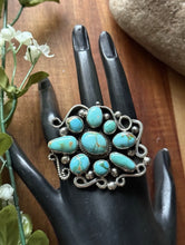 Load image into Gallery viewer, Navajo Sterling Silver Sonoran Gold Turquoise Cluster Ring. Size 8 Geneva