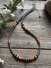 Load image into Gallery viewer, Orange Spiny Oyster Multi Graduated Sterling Silver Pearls Bead Necklace 4mm-8mm